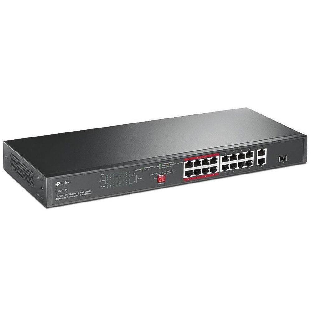 TP-Link TL-SL1218P Rackmount Switch 16 Port PoE+ 10/100Mbps + 2 Port 10/100/1000Mbps + 1 Port Combo Gigabit SFP