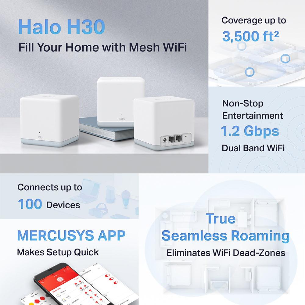 Mercusys Halo H30 AC1200 Whole Home Mesh Wi-Fi System 1200Mbps (3 Pack)